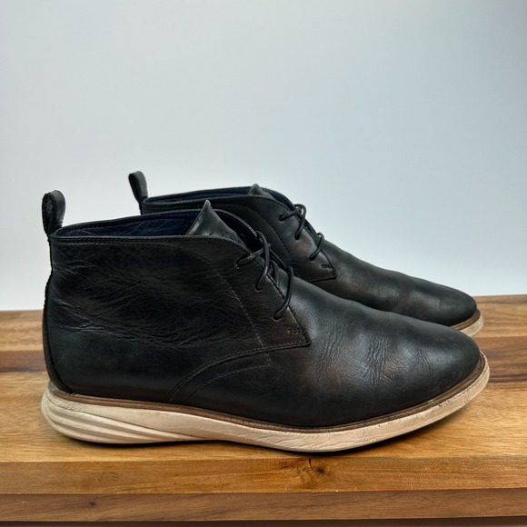 Mens Cole Haan Grand.Os Black Leather Comfort Chukka Ankle Boots Size 10.5 W GUC